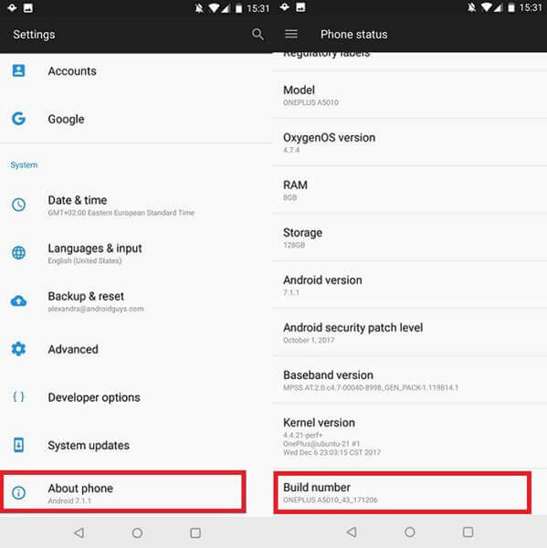 enable developer option to allow mock location