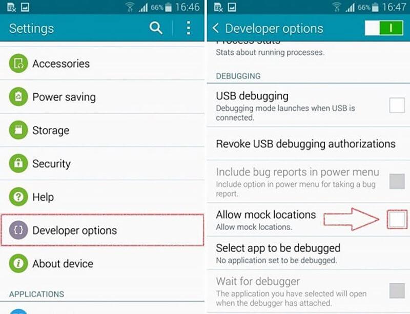 allow mock locations under developer options
