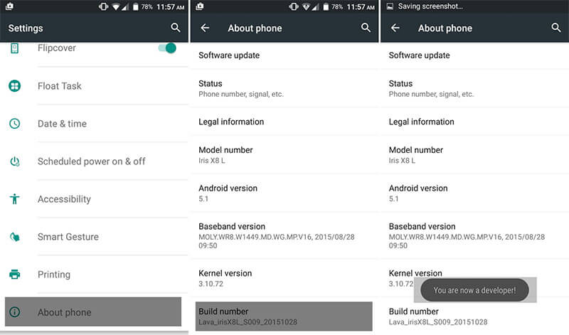 enable developer option