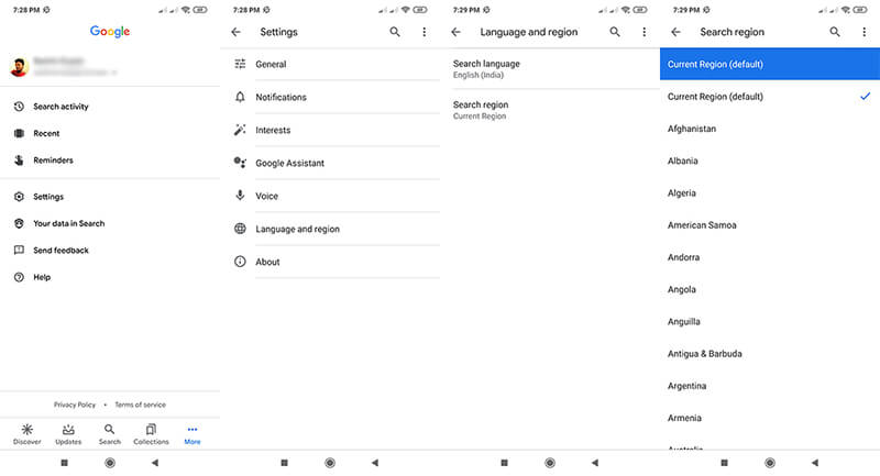 search google location settings