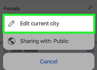facebook app edit city