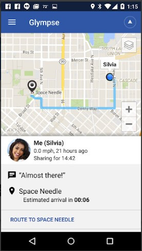 glympse app interface