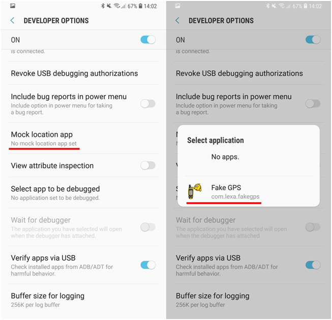 spoof location on Android developer options