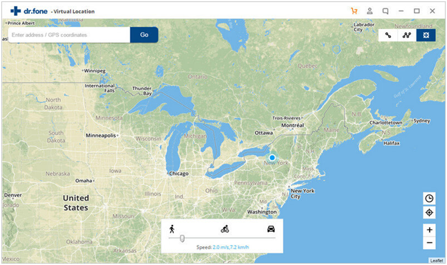 Dr.Fone fake location center on