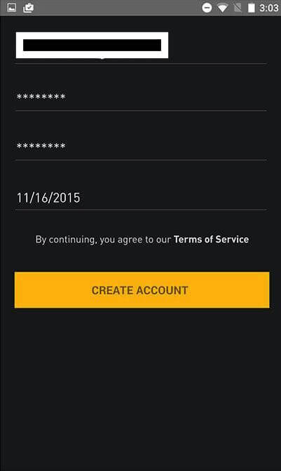 Click on “create account.