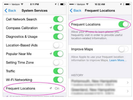 frequent locations on iphone 5