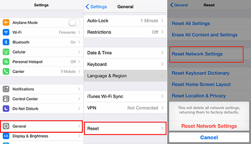 reset network data and location