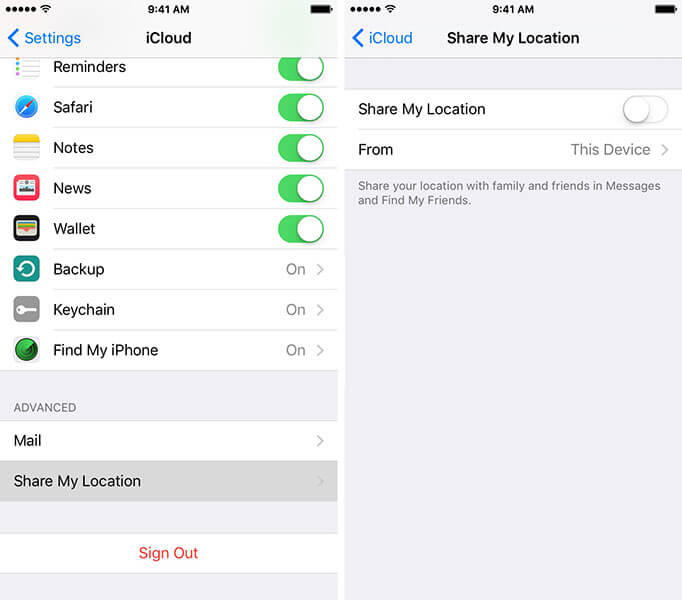 turn off location sharing settings