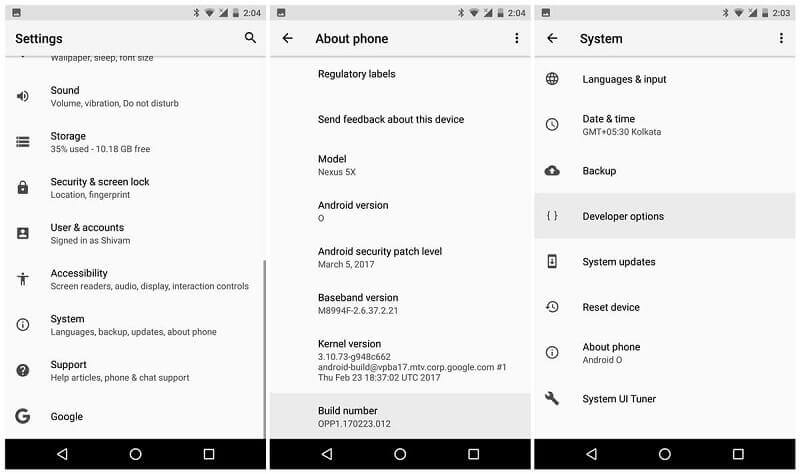 خيارات developer options في android