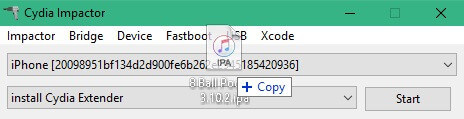 Drag and drop IPA on cydia impactor