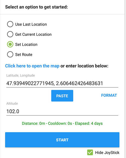 click the set location button