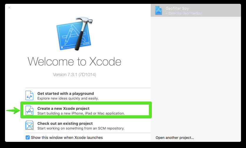 إنشاء مشروع جديد في XCode