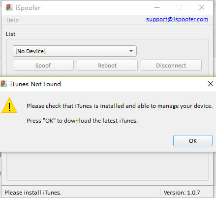 التحقق من وجود iTunes باستخدام iSpoofer