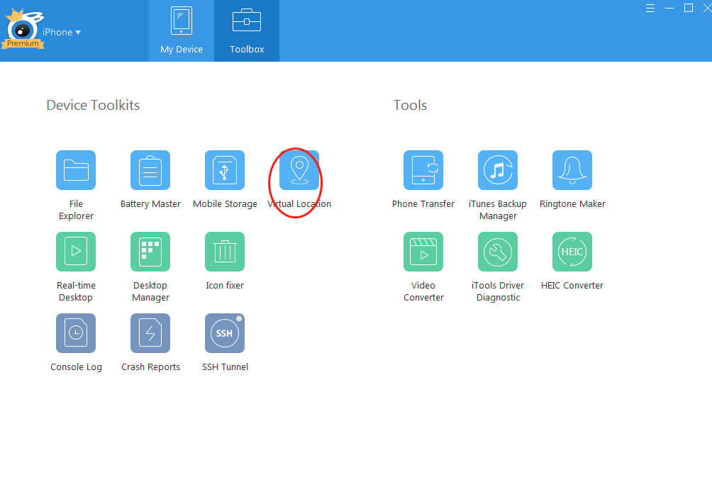 iTools click on virtual location module