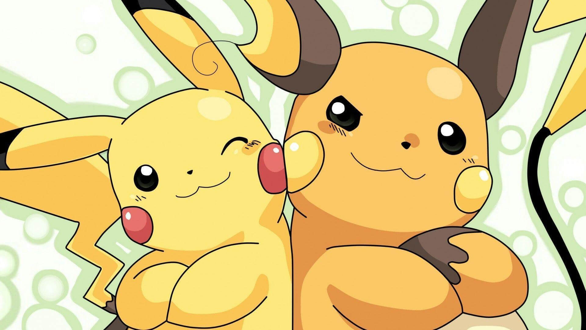 Pikachu (à esquerda) evolui para Raichu (à direita)