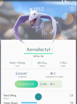 estatísticas de pokemon go aerodáctilo