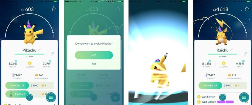 Utiliza Caramelos Pokémon en Pokémon Go para evolucionar a Pikachu a Raichu