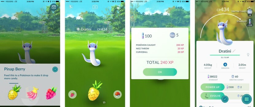 Feed a Pinap Berry to Dratini before capture and get double Pokémon Candies
