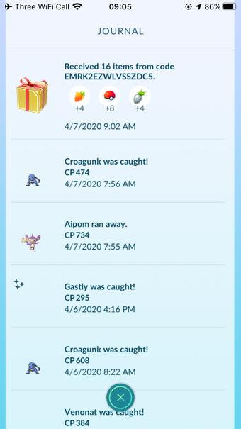 Pokémon Go Promo Code Rewards Bestätigung Screenshot