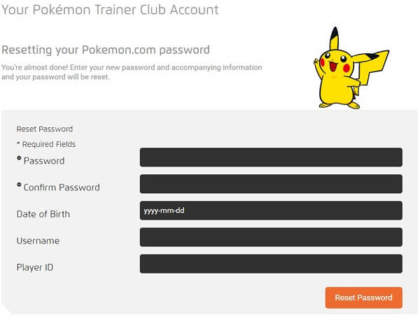 إعادة ضبط حساب pokemon trainer