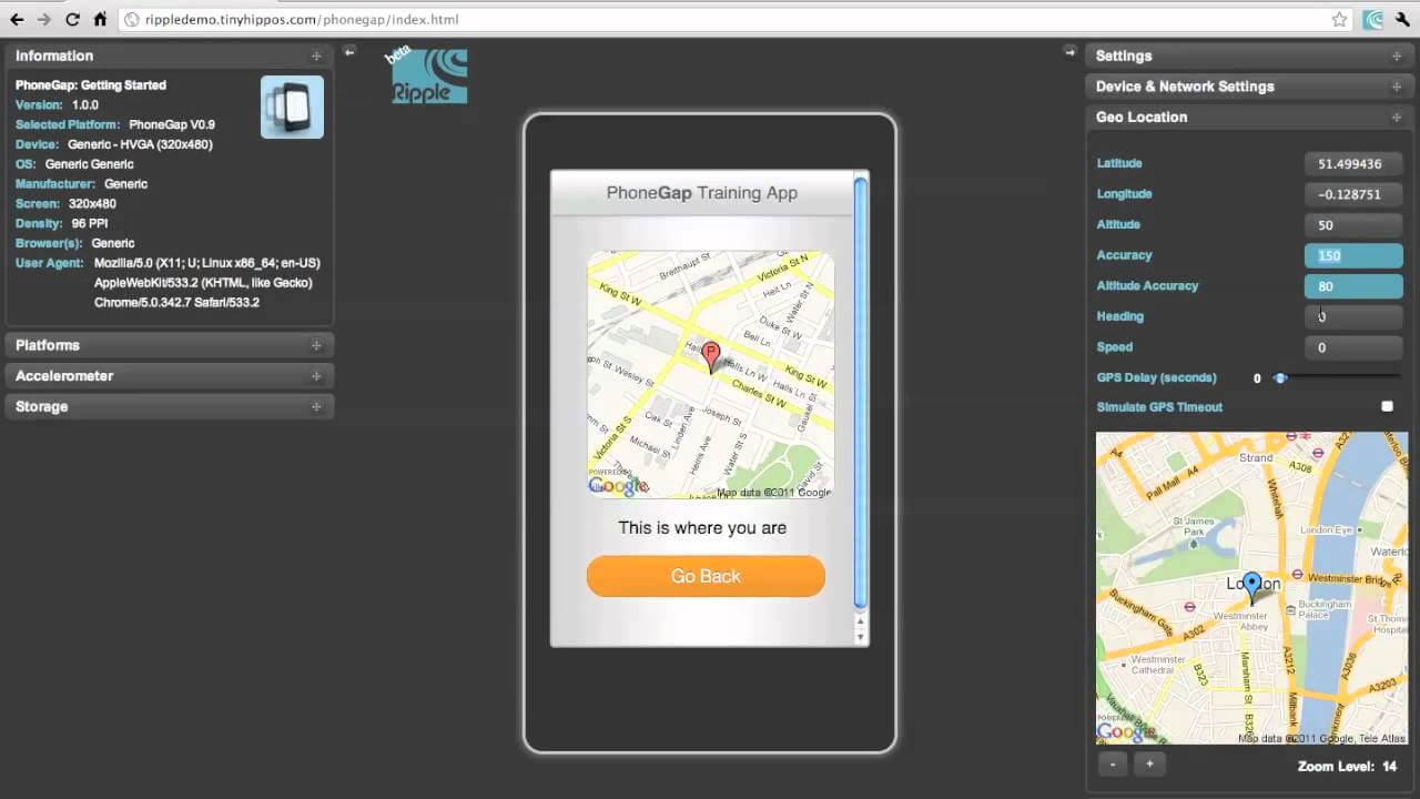 Ein Screenshot des Ripple iOS-Emulators in Aktion