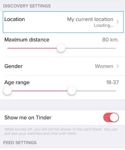tinder current location settings