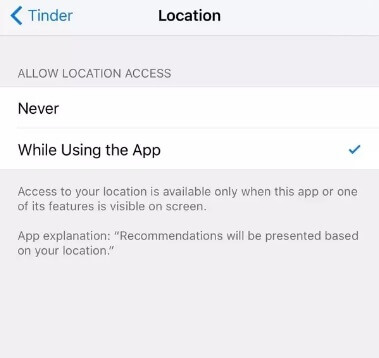 tinder location permission