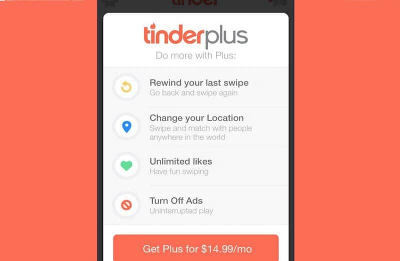 Une capture d'écran de la version Tinder Plus